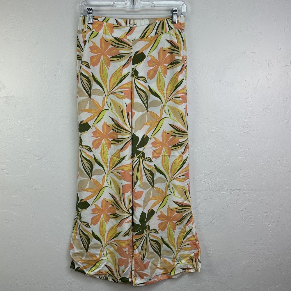 Roxy Pants Womens Medium Floral Wide Leg‎ Beach Lounge Tropical Resort Vacation